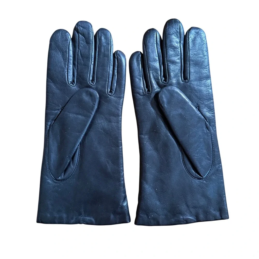 Womens Black Genuine Leather Insulated Winter Gloves Lined Solid Minimalist‎